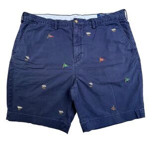Polo Ralph Lauren Shorts Size 42 Blue Embroidered Nautical Knots Flag Stretch